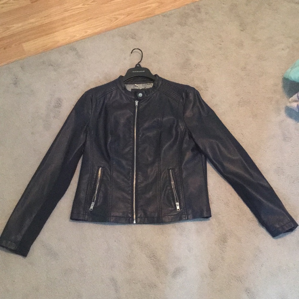 Faux Leather Dark Blue Jacket